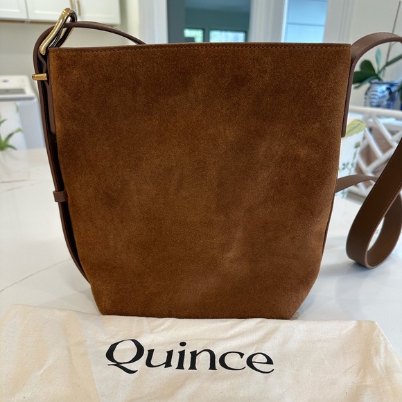 Quince Handbags - Quince Tan Suede Crossbody Bucket Bag